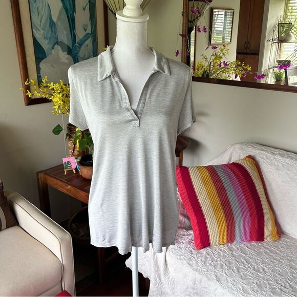 Banana Republic Light Gray Collared Modal Blend Pullover Top Size M Soft Stretch - Picture 8 of 8